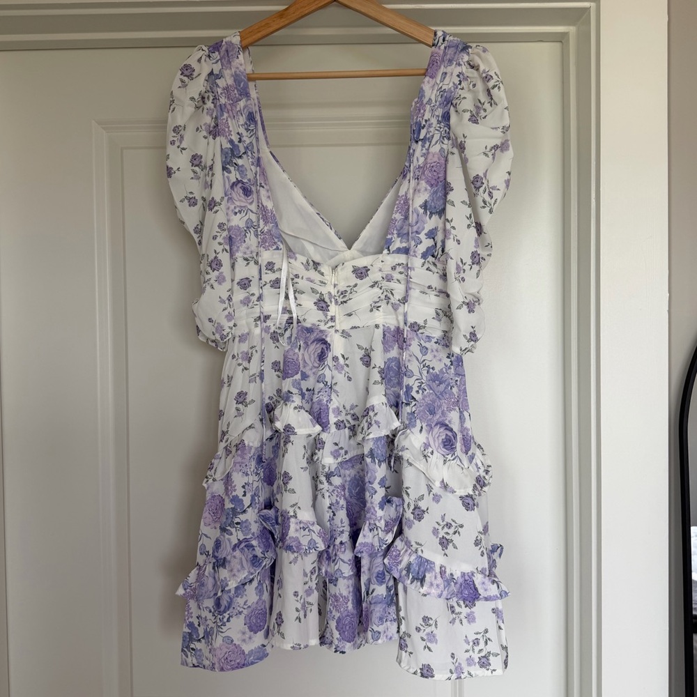 For Love and Lemons Rosalyn Mini Dress Lavender Floral Ruffle Dress Size Small - Picture 8 of 11